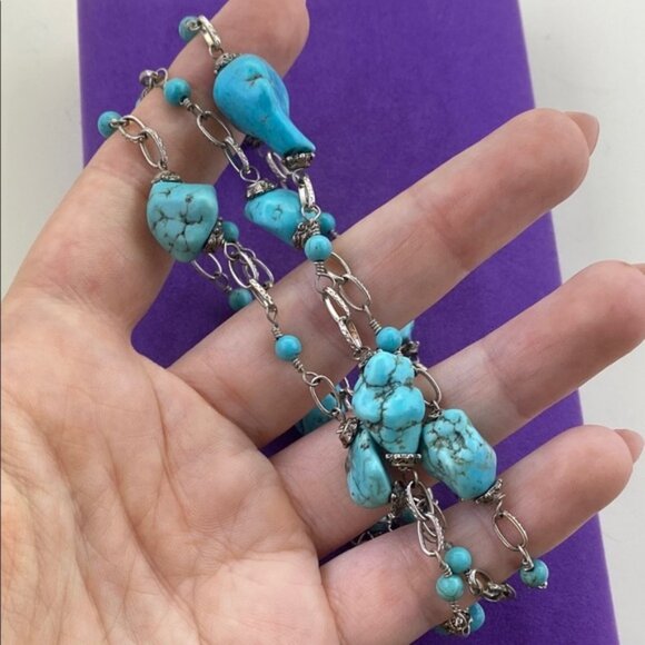 HDNY Silver Tone Turquoise Coloured Stone Necklace - Picture 6 of 6